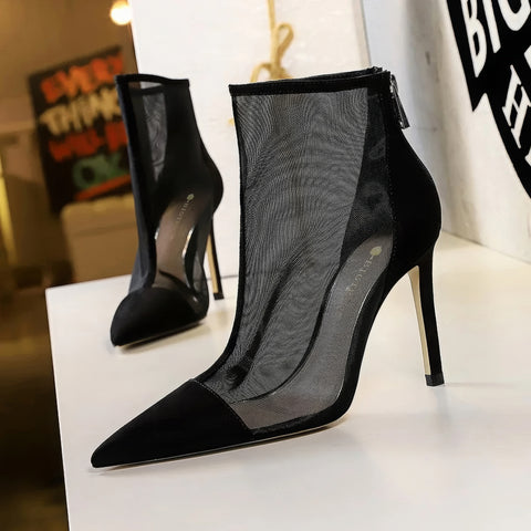 Gwendolyn | Daring & Sophisticated High Heel Mesh Ankle Boots