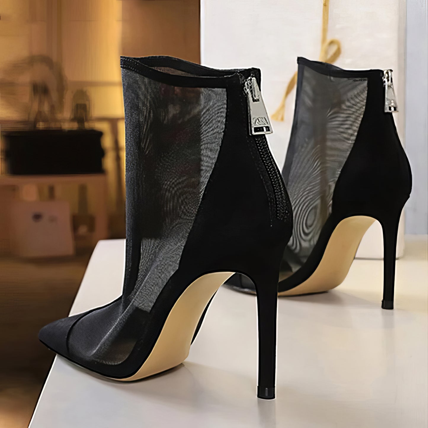 Gwendolyn | Daring & Sophisticated High Heel Mesh Ankle Boots